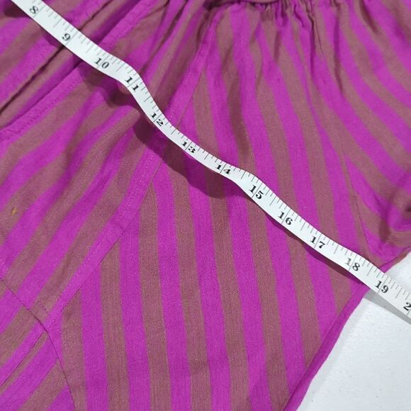 Free People Dress Womens Small Purple Folk Town Linen Blend Fuchsia Striped Mini - Picture 8 of 9